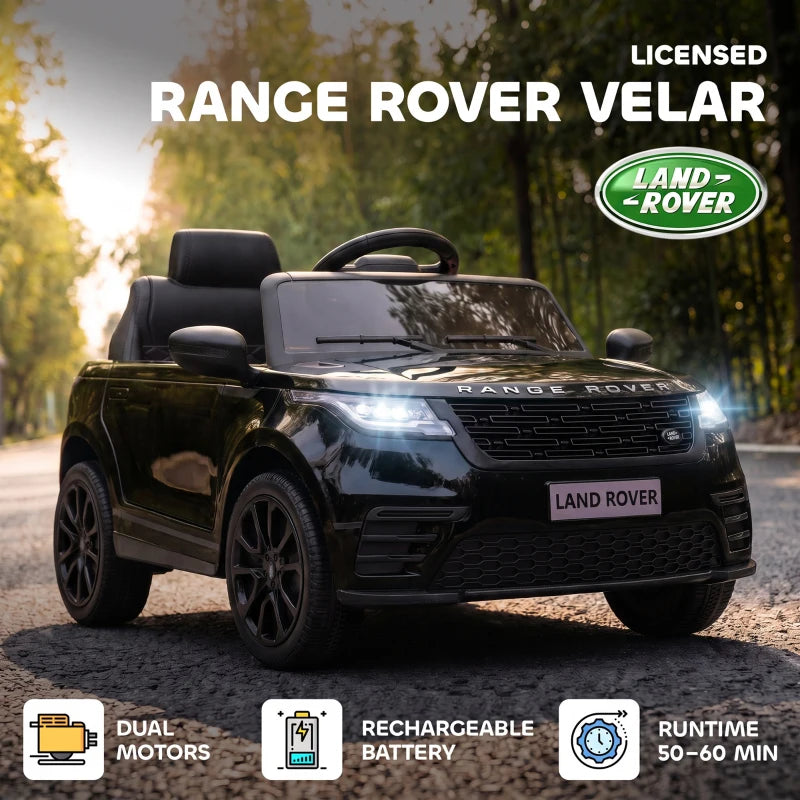 Black licensed Range Rover-style ride-on electric car with illuminated headlights