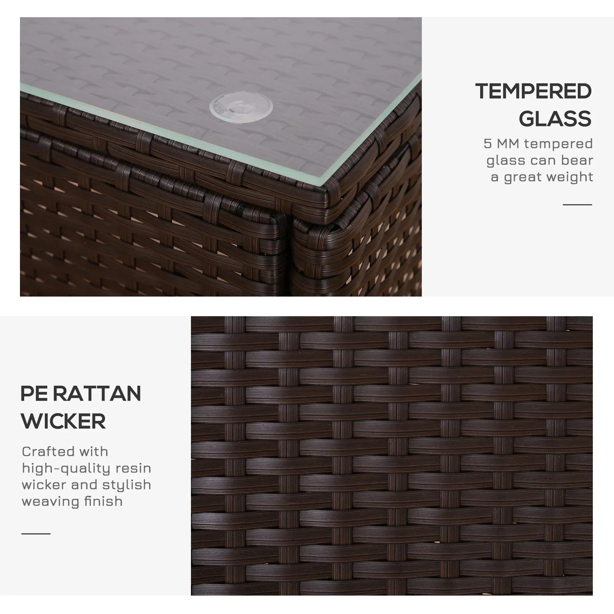 3 Pieces Rattan Bistro Set with Furniture Cover, Wicker Garden Furniture Set, Glass Top Coffee Table and Chairs with Cushions for Outdoor, Patio, Balcony, Dark Blue - Bobobiy