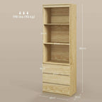 Oak-effect tall bookcase with open shelves and drawer section, front view