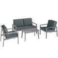 4-Piece Wooden Garden Furniture Set with Cushions - Light Grey - Bobobiy