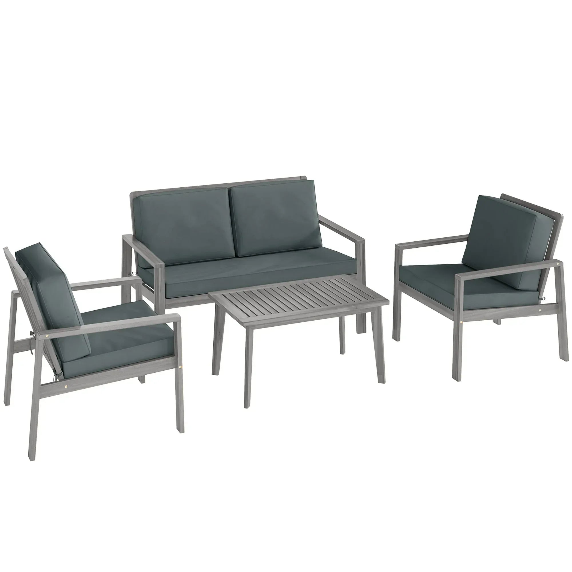 4-Piece Wooden Garden Furniture Set with Cushions - Light Grey - Bobobiy