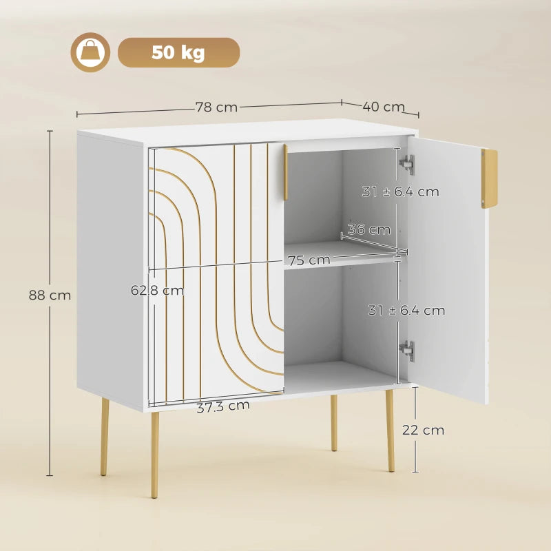 White cupboard cabinet with two open doors showing adjustable interior shelves
