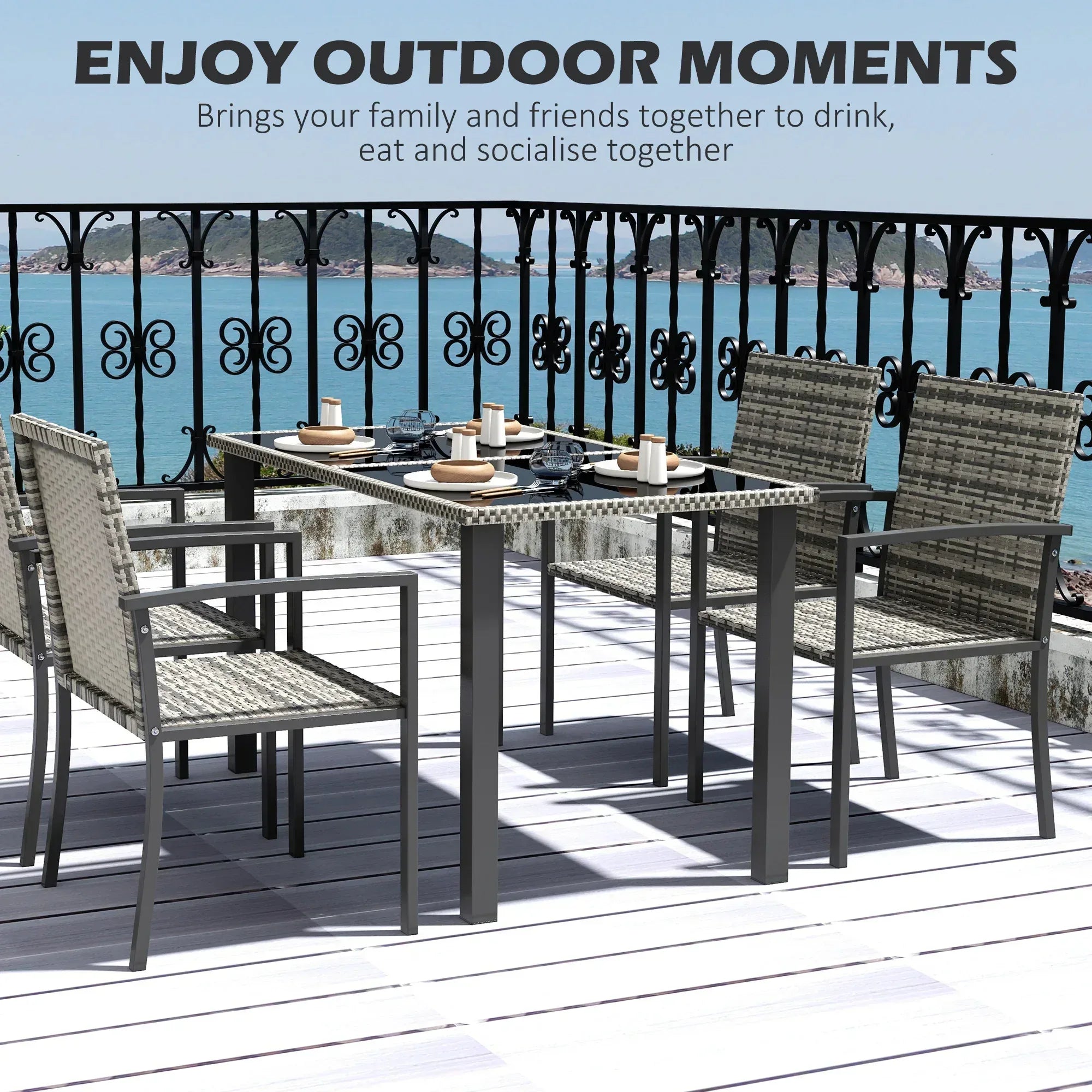 Outdoor Dining Set 5 Pieces Patio Conservatory with Tempered Glass Tabletop,4 Dining Chairs - Mixed Grey - Bobobiy