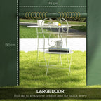 Green side panel doorway with roll-up opening, showing interior space and quick-entry access.