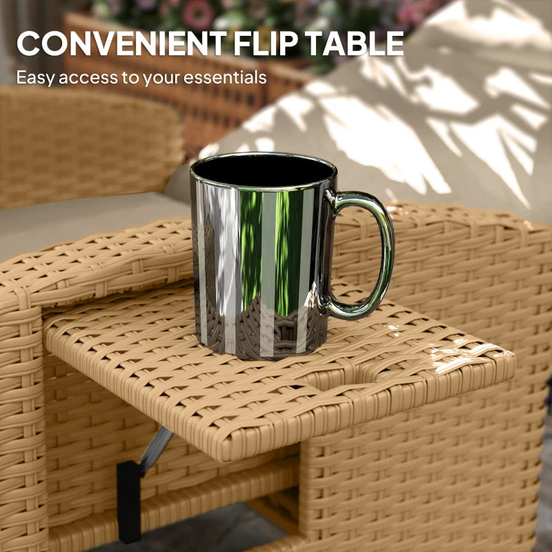 Woven rattan flip-top side table on the reclining armchair