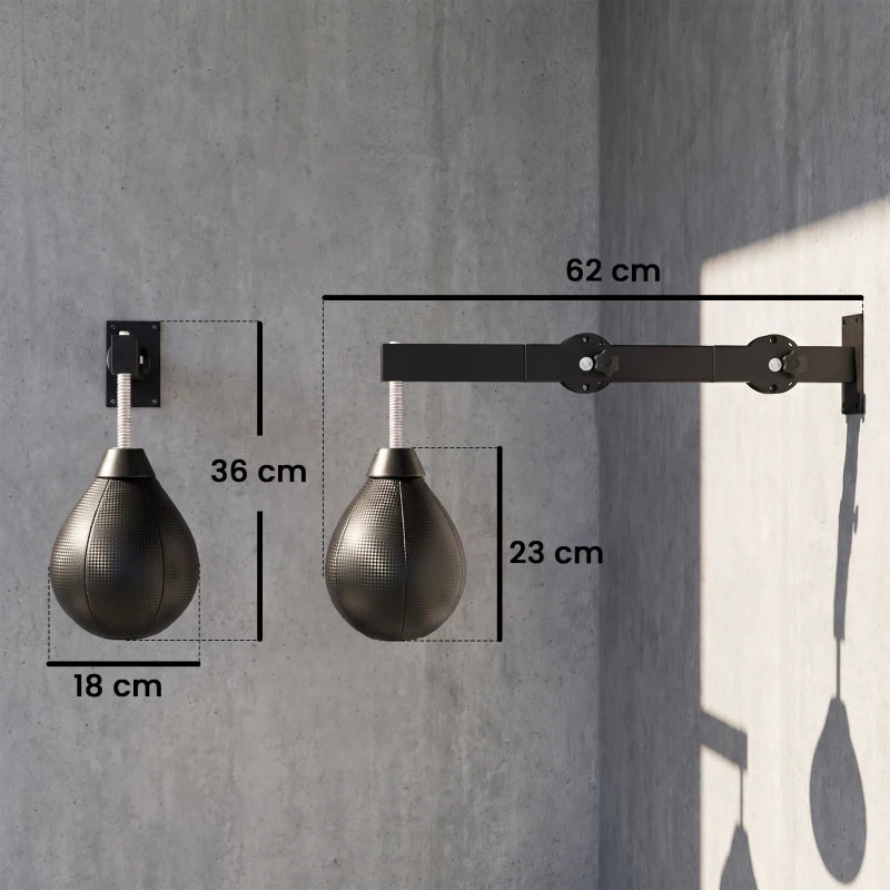 Adjustable wall-mount speed bag system with black hanging bag and mounting bracket