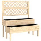 Natural wood raised garden planter box with two tiers and lattice trellis