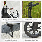 Silver kick scooter with included kickstand and slip-resistant solid tires.