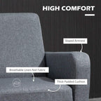Grey accent chair highlighting sloped armrests and thick padded cushion