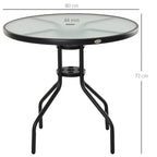 Black round bistro table with tempered glass top and center umbrella pole hole