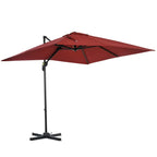 Wine red offset cantilever patio umbrella with curved canopy and crank handle
