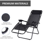 Black zero gravity chair with head pillow, breathable texteline fabric, powder-coated metal frame