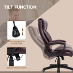 Brown PU office chair with tilt recline mechanism, padded armrests, and headrest