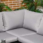 Light grey corner sofa seat and back cushions with stitched seams