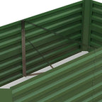 Green raised bed planter interior corner with cross braces and open planting area