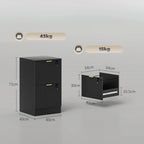 Black fluted vertical file cabinet with two locked drawers and hanging rails