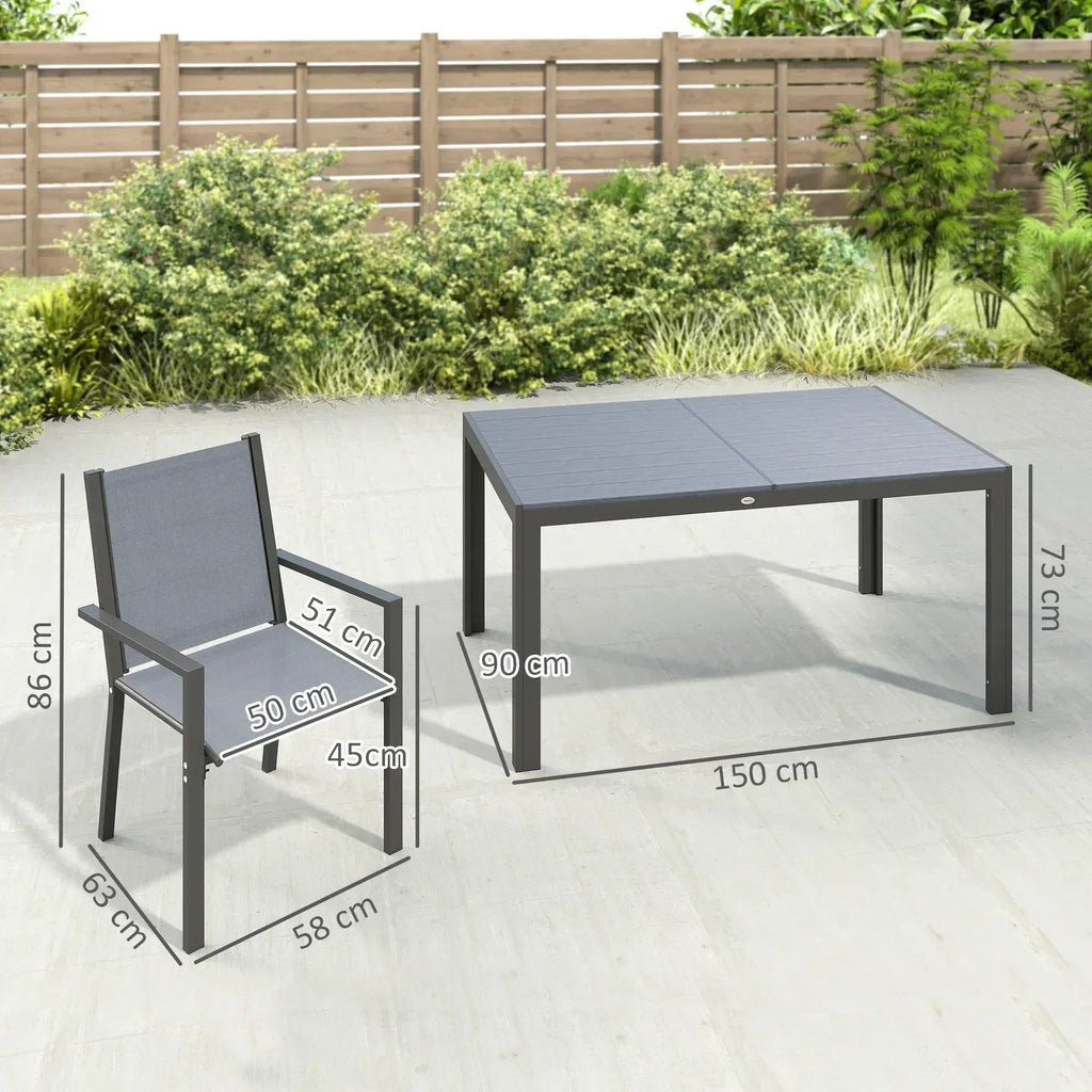 Seven-Piece Garden Dining Set, with Plastic Wood-Top Table - Grey - Bobobiy