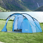Sky-blue 2-room camping tent with vestibule, front panels, and inner fabric partition