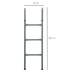 Trampoline ladder with three rungs and curved handrails, silver frame