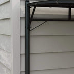 Dark grey metal pergola post with horizontal crossbar and mounting bracket
