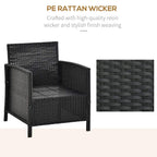 Black PE rattan wicker armchair with cream seat cushion and woven pattern detail