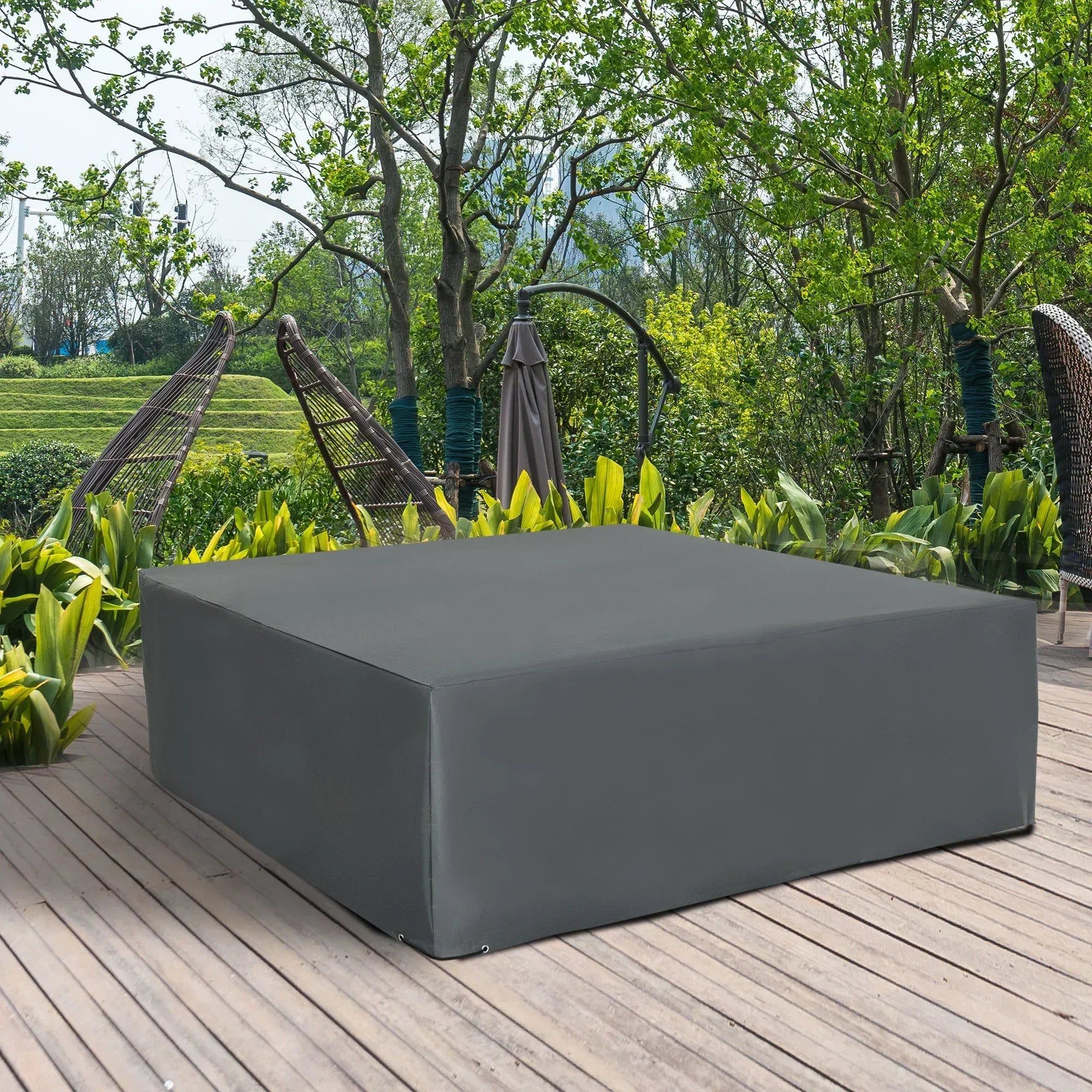 205x192cm Outdoor Garden Rattan Furniture Protective Cover Water UV Resistant Grey - Bobobiy