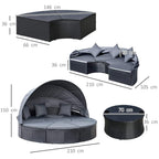 Black round daybed with retractable canopy plus matching coffee table, outdoor set