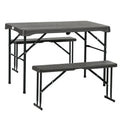 Folding Picnic Table with 2 Benches, 3-Piece Portable Garden Furniture Set for 4, Dining Table Set with Plastic Top, Steel Frame, Dark Grey - Bobobiy