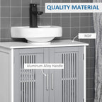 Grey cabinet front with slatted doors and aluminum alloy handle.