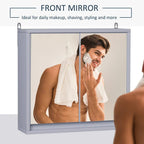 Grey wall mirror cabinet with front mirrored doors for grooming