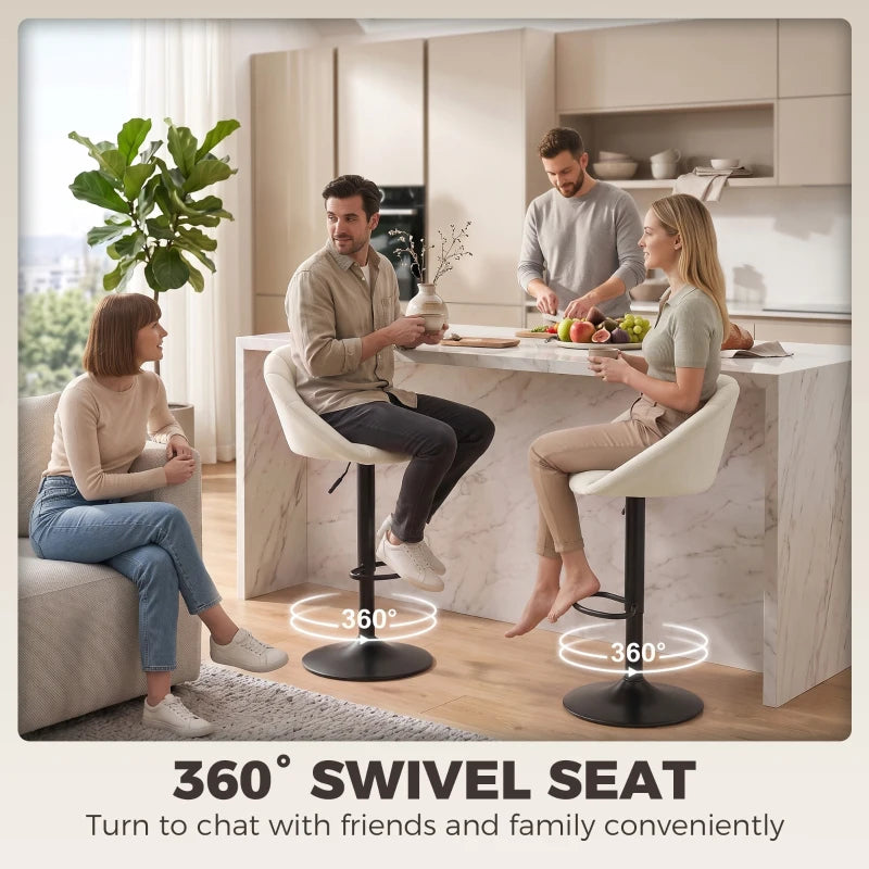 Cream swivel counter stool with curved back and black pedestal base