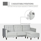 Light grey corner sofa bed with tufted back and three adjustable back positions