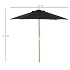 Black wooden garden umbrella size 2.5 m, vented canopy, bamboo ribs