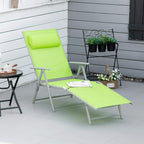 Green outdoor chaise lounge recliner with adjustable backrest and padded headrest