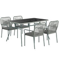 Five-Piece PE Rattan Garden Dining Set with Cushions & Stackable Chairs - Light Grey - Bobobiy