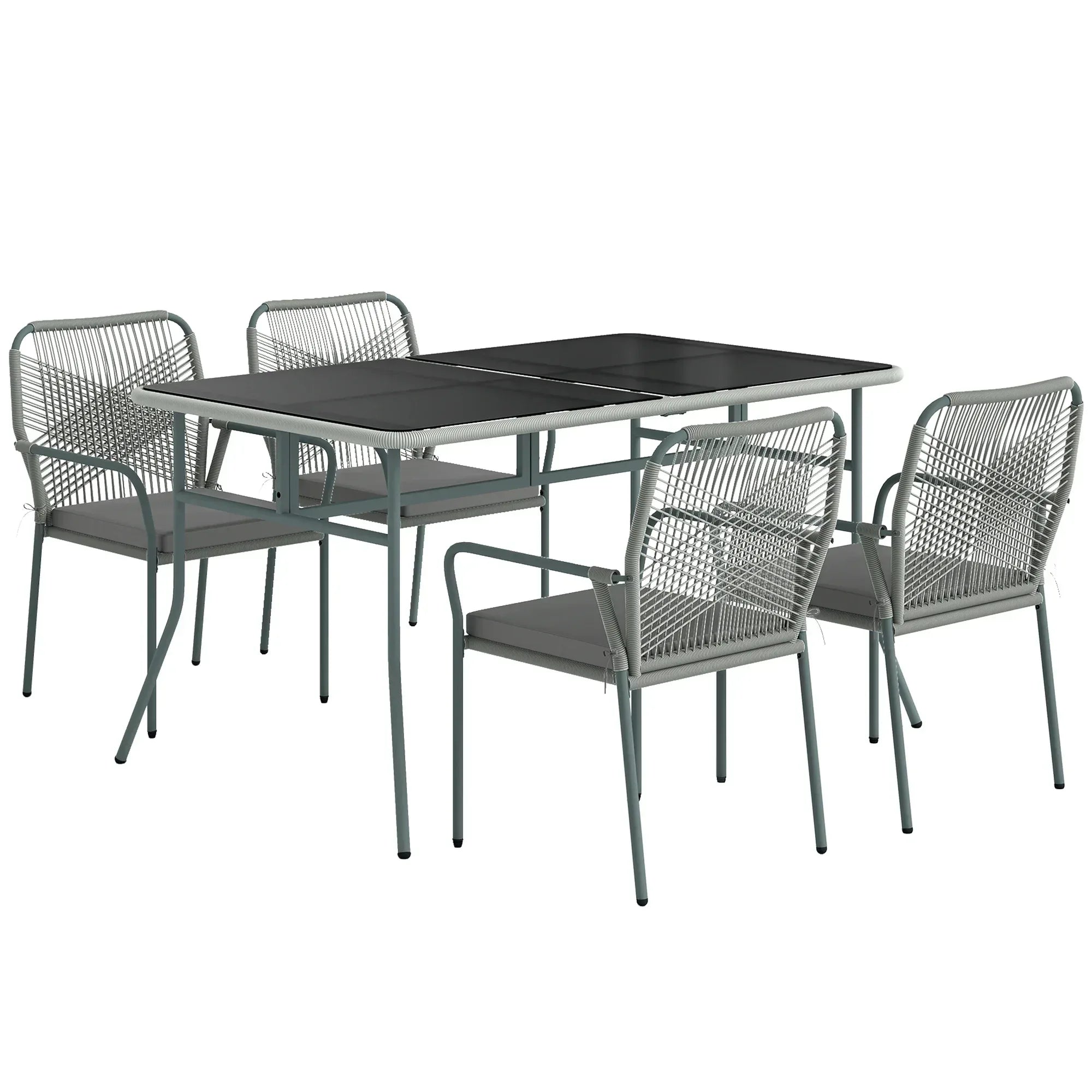 Five-Piece PE Rattan Garden Dining Set with Cushions & Stackable Chairs - Light Grey - Bobobiy