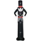 Black tall inflatable ghost with top hat and smiling face, red hat band