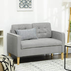 Light grey 2-seat sofa with tufted back, armrests, and wooden legs