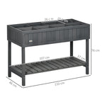 Dark grey plant stand with 8 compartments, raised sides, and bottom shelf (side view)