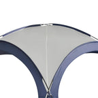 Cream gazebo tent canopy with blue-trimmed arch edges
