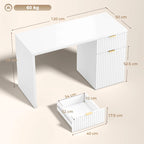 White computer desk with side cabinet and pull-out drawer, thick tabletop