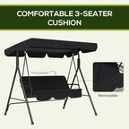 Black three-seat swing chair with thick padded cushion and removable bench cover