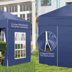 Blue pop-up garden gazebo with large window panels and zippered access doors