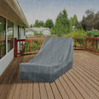 Dark gray cover fitted over a reclining patio chair