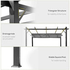 Dark grey gazebo frame detail with drainage holes and stable square posts