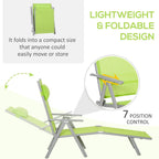 Green foldable sun lounger chaise lounge with 7-position adjustable backrest