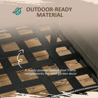 Outdoor seating detail with black metal frame and textured mesh pocket-style back panel