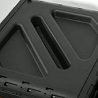 Black composter lid detail with molded ridges and recessed handle opening