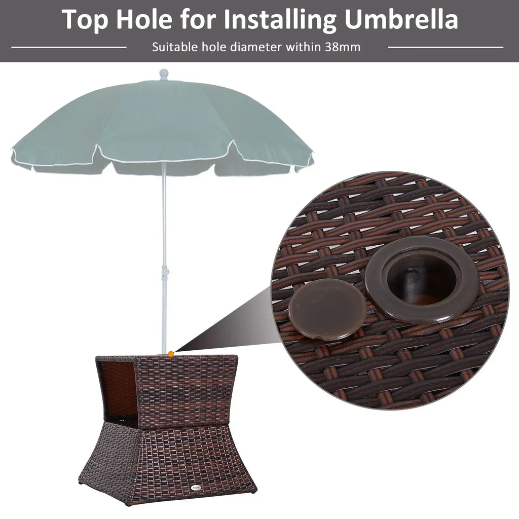 Rattan Outdoor Coffee Table, Wicker Garden Patio Bistro Side Table with Umbrella Hole and Storage Space for Balcony, Porch, Brown - Bobobiy