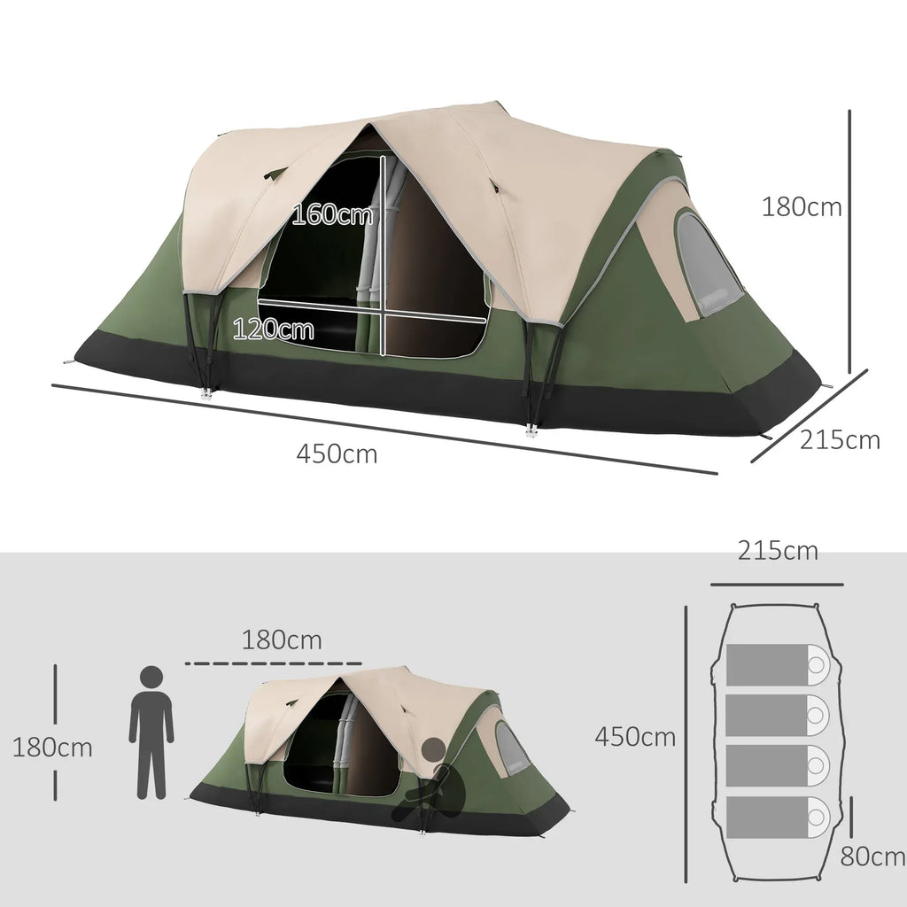 Camping Tent for 6-8 Man with 2000mm Waterproof Rainfly and Carry Bag for Fishing Hiking Festival, Dark Green - Bobobiy